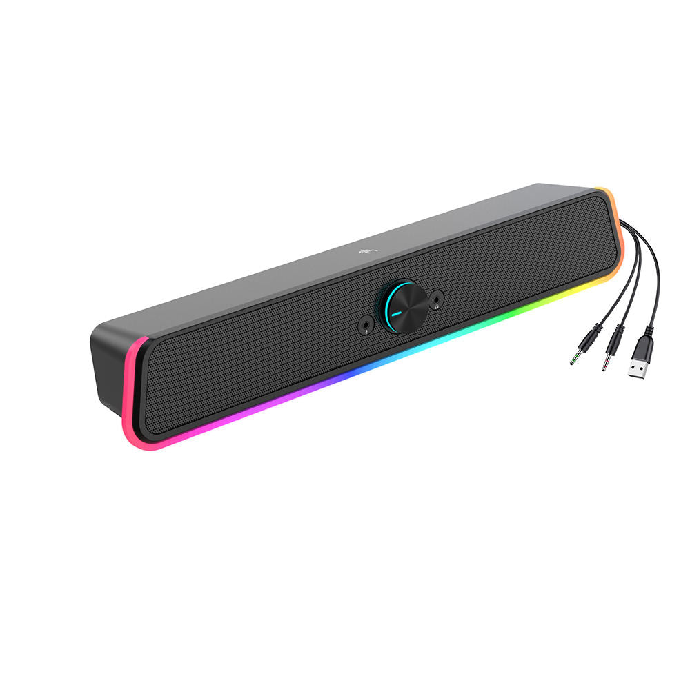 6W 2.0 Channel USB Wired Soundbar with Dynamic RGB Lights for PC Gaming & Desktop Audio