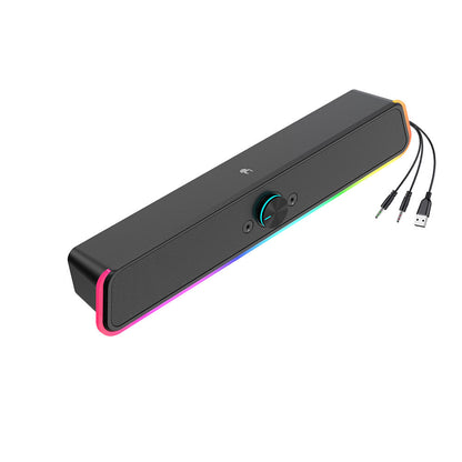 6W 2.0 Channel USB Wired Soundbar with Dynamic RGB Lights for PC Gaming & Desktop Audio